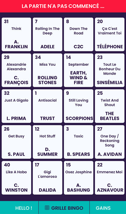 Démo du jeu Bingo Musical (version numérique).